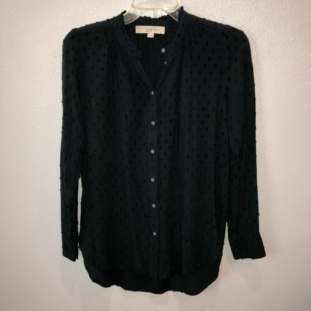 Loft Womens XS Black French Dot Embroidered L/S Button Up Blouse Top Shirt - Picture 4 of 8